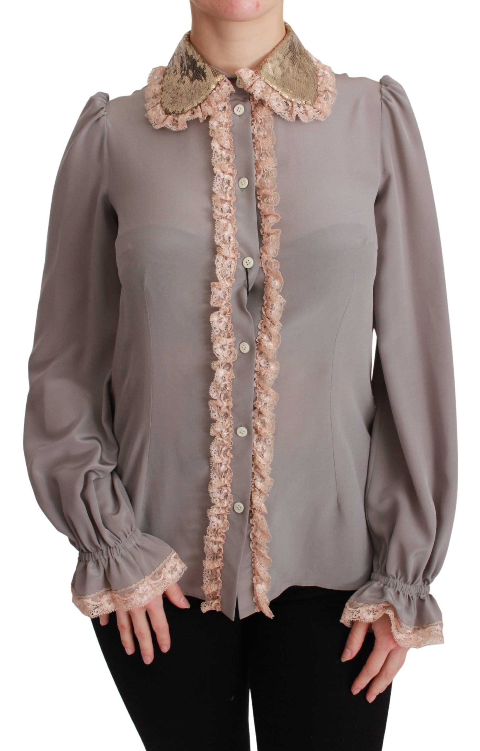 Chemise élégante à col à sequins en soie mélangée Dolce & Gabbana