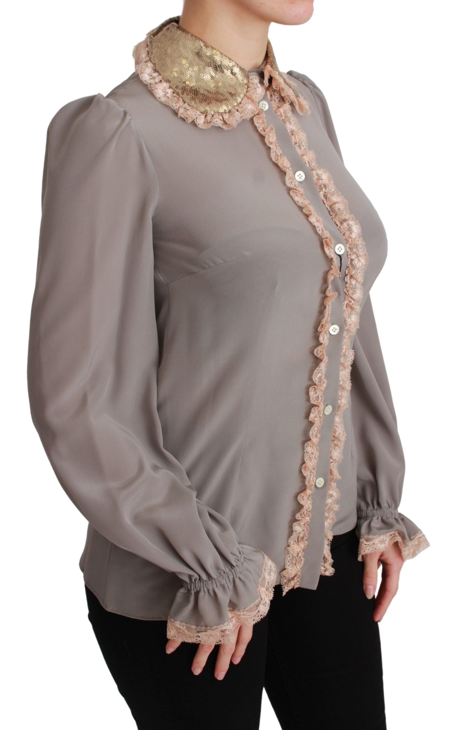 Chemise élégante à col à sequins en soie mélangée Dolce & Gabbana