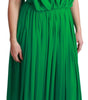 Dolce & Gabbana 100% Silk Green Sleeveless Pleated Maxi Dress