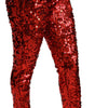 Dolce & Gabbana Red Sequined Cropped Trousers Pants