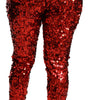 Dolce & Gabbana Red Sequined Cropped Trousers Pants