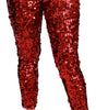 Dolce & Gabbana Red Sequined Cropped Trousers Pants