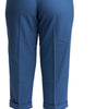 Dolce & Gabbana Blue Pleated Wool Cuffed Cropped Trouser Pants