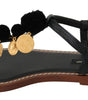 Dolce & Gabbana Black Leather Coins Flip Flops Sandals Shoes