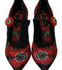 Dolce & Gabbana Black Red Floral Mary Janes Pumps Shoes