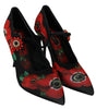 Dolce & Gabbana Black Red Floral Mary Janes Pumps Shoes