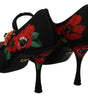Dolce & Gabbana Black Red Floral Mary Janes Pumps Shoes