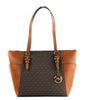 Michael Kors Charlotte Signature Leather Large Top Zip Tote Handbag Bag (Brown)