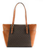 Michael Kors Charlotte Signature Leather Large Top Zip Tote Handbag Bag (Brown)