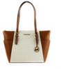 Michael Kors Charlotte Signature Leather Large Top Zip Tote Handbag Bag (Vanilla)