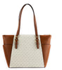 Michael Kors Charlotte Signature Leather Large Top Zip Tote Handbag Bag (Vanilla)