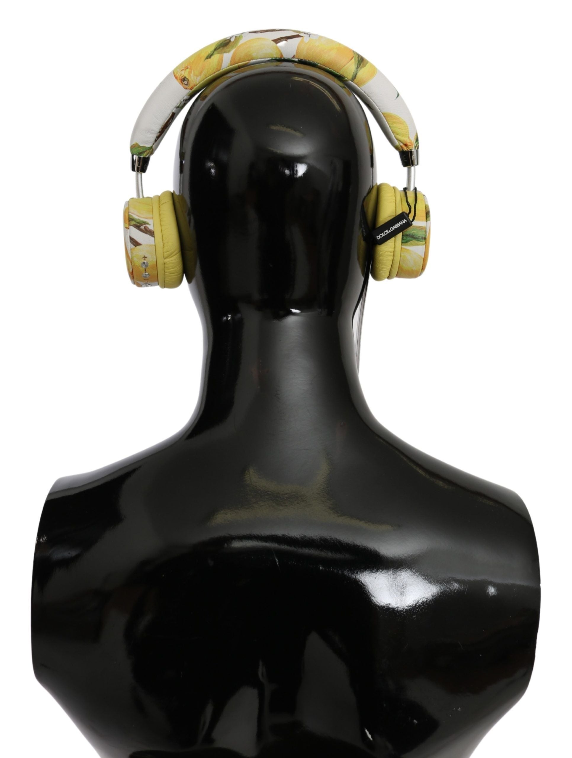Casque audio Dolce &amp; Gabbana Chic en cuir blanc à imprimé jaune