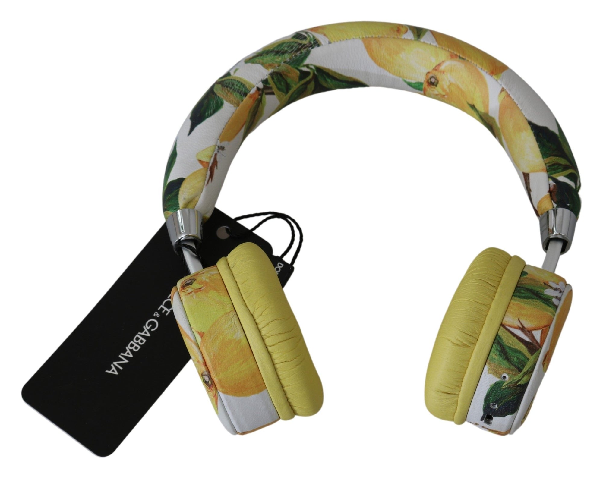 Casque audio Dolce &amp; Gabbana Chic en cuir blanc à imprimé jaune
