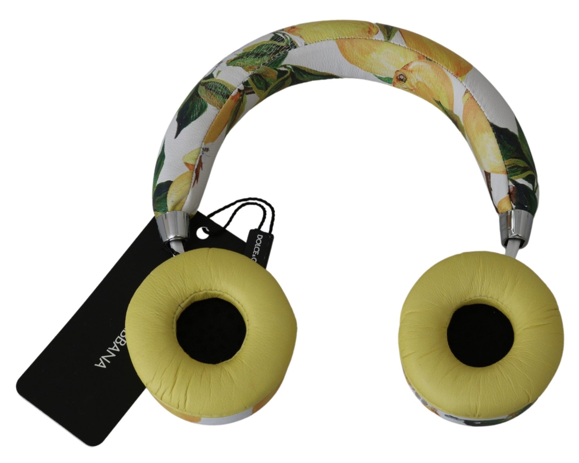 Casque audio Dolce &amp; Gabbana Chic en cuir blanc à imprimé jaune