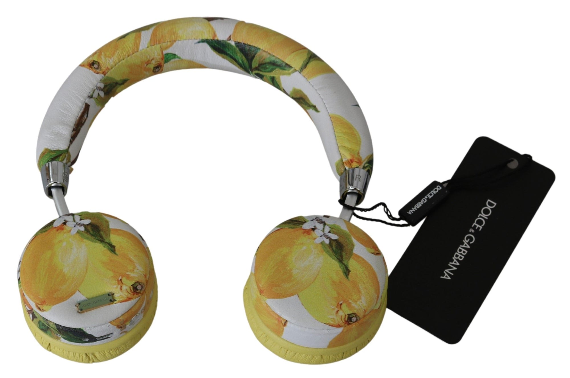 Casque audio Dolce &amp; Gabbana Chic en cuir blanc à imprimé jaune