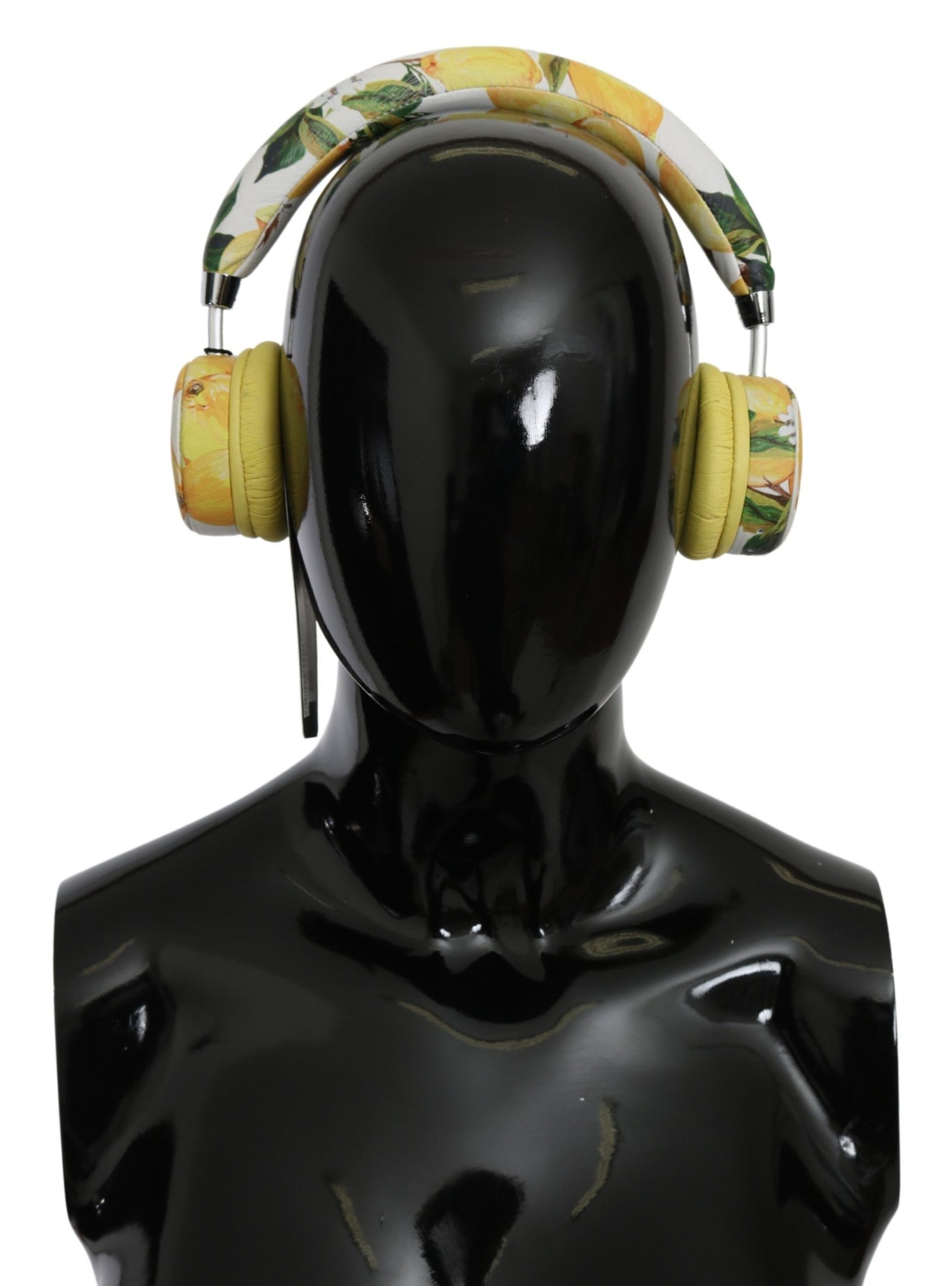 Casque audio Dolce &amp; Gabbana Chic en cuir blanc à imprimé jaune