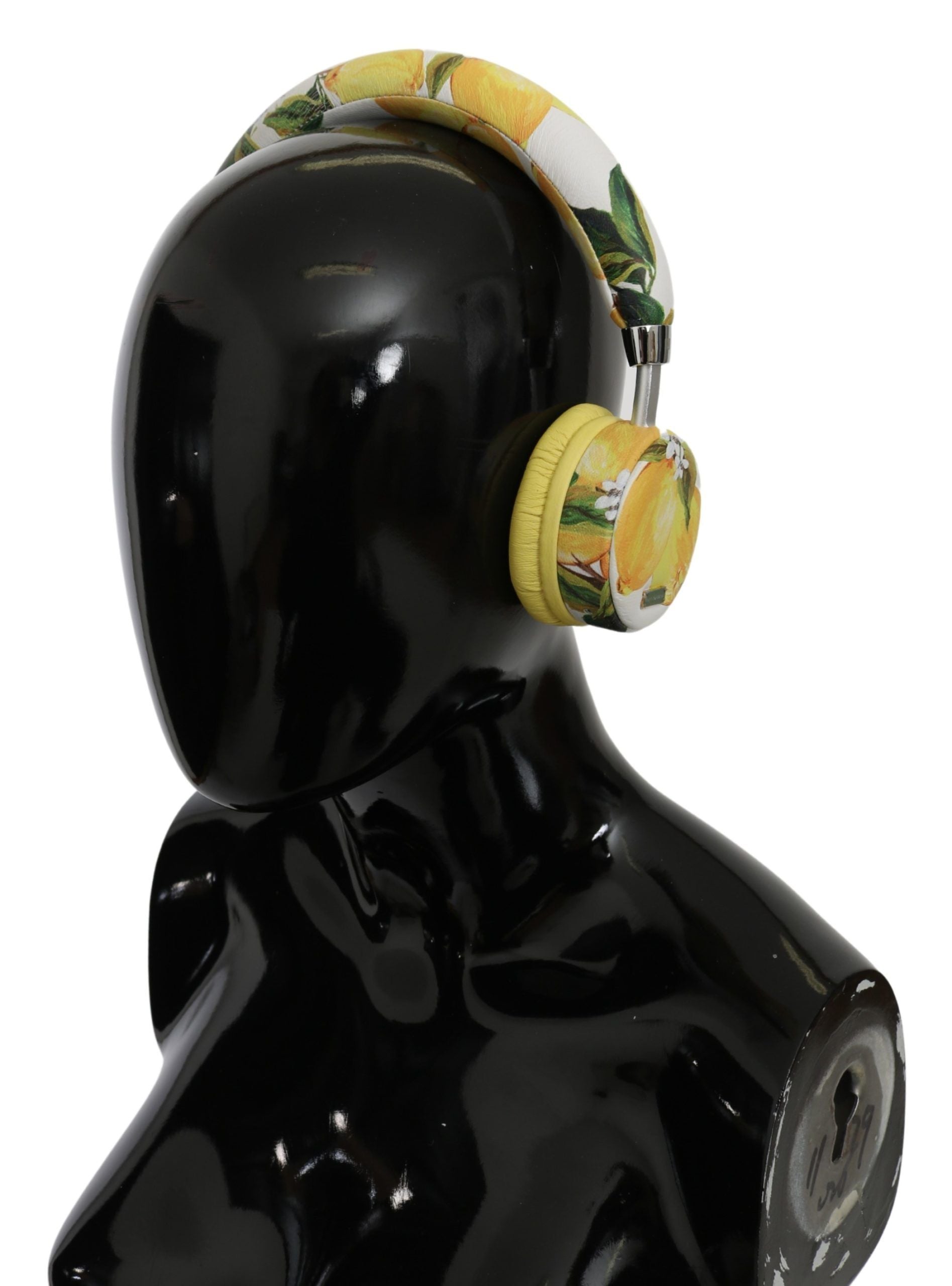 Casque audio Dolce &amp; Gabbana Chic en cuir blanc à imprimé jaune