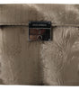 Dolce & Gabbana Beige Velvet Croco-Print Leather Briefcase Clutch