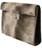 Dolce & Gabbana Beige Velvet Croco-Print Leather Briefcase Clutch