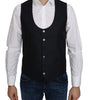 Dolce & Gabbana Blue Silk Romb Pattern Formal Coat Vest
