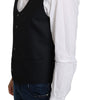 Dolce & Gabbana Blue Silk Romb Pattern Formal Coat Vest