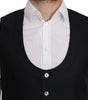 Dolce & Gabbana Blue Silk Romb Pattern Formal Coat Vest