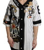 Dolce & Gabbana White and black Blouse Cotton Crystal Charms Amore Shirt
