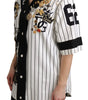 Dolce & Gabbana White and black Blouse Cotton Crystal Charms Amore Shirt