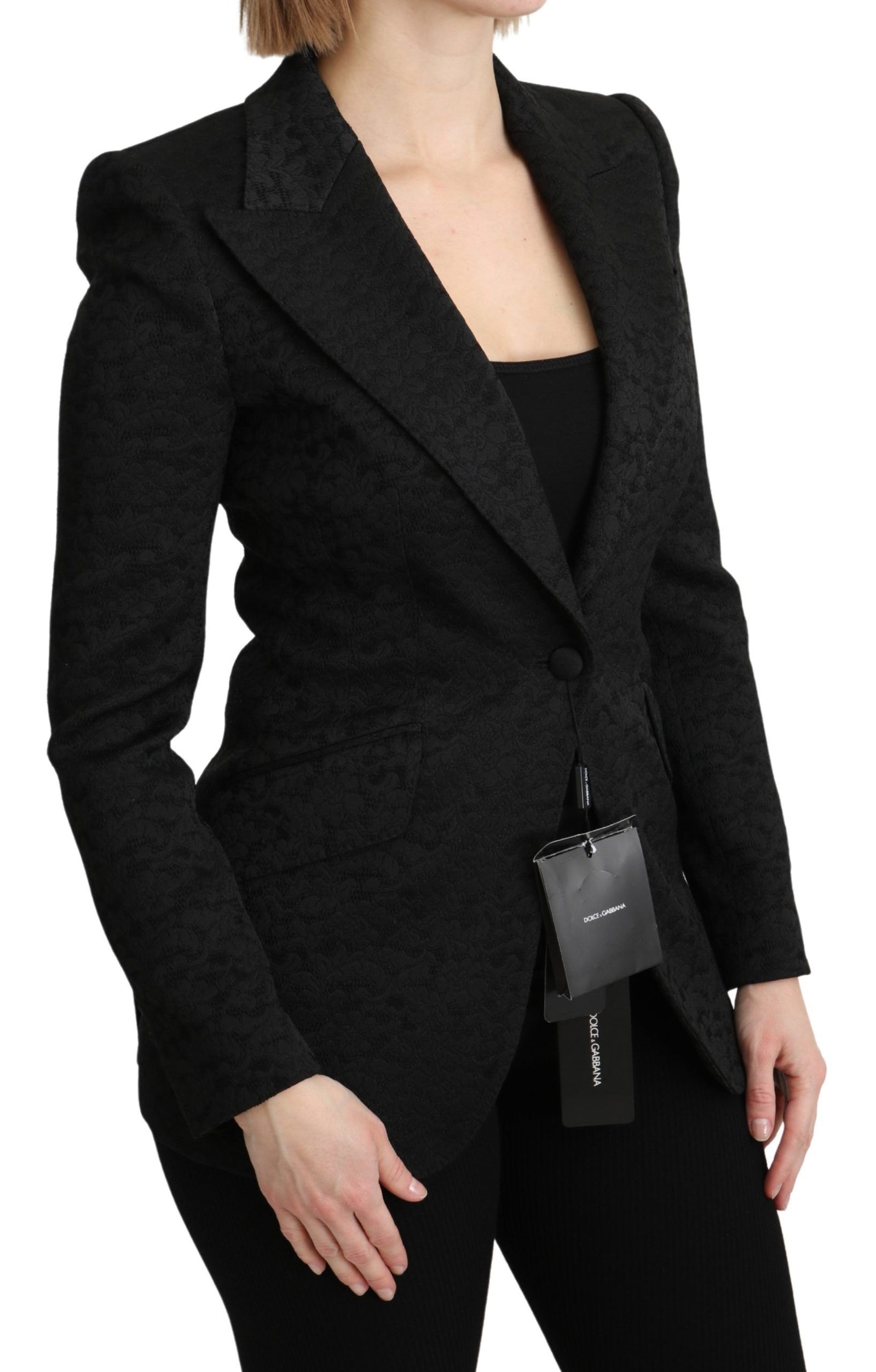 Blazer élégant à simple boutonnage en brocart noir Dolce &amp; Gabbana