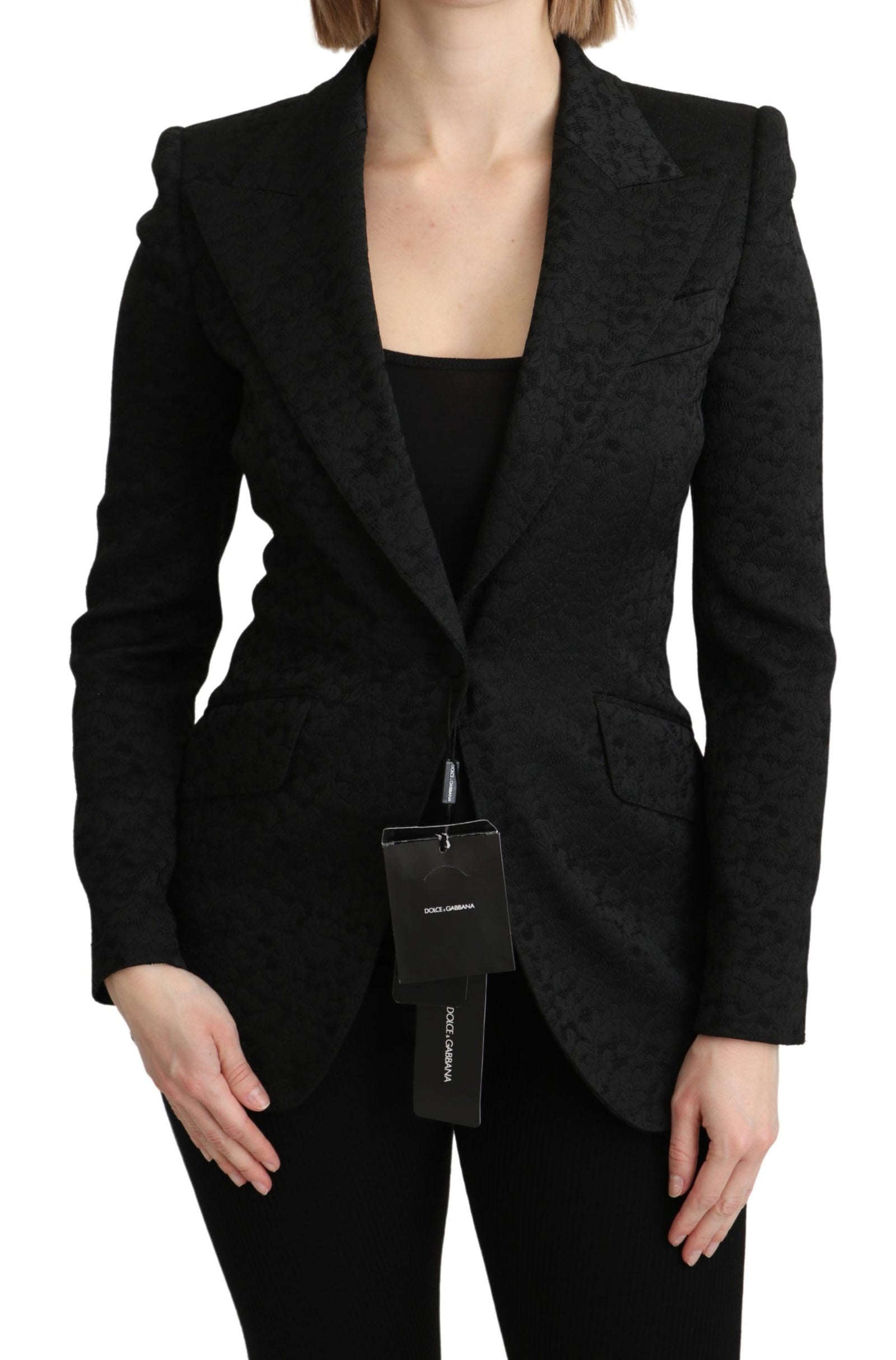 Blazer élégant à simple boutonnage en brocart noir Dolce &amp; Gabbana