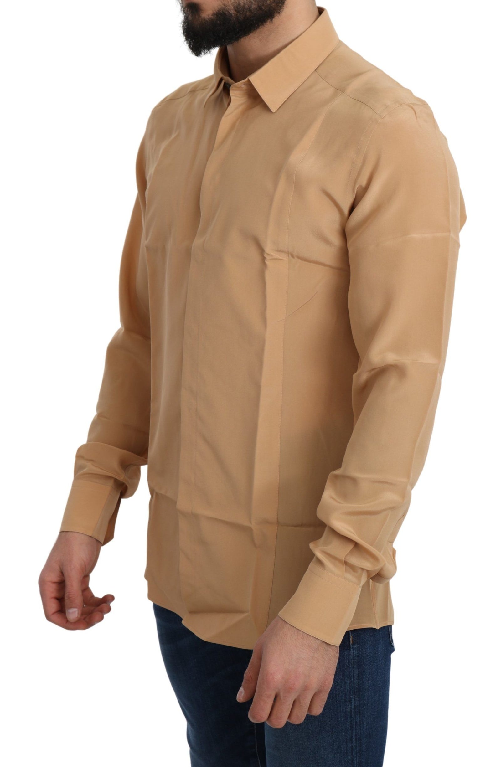 Chemise habillée en soie jaune élégante Dolce &amp; Gabbana pour homme