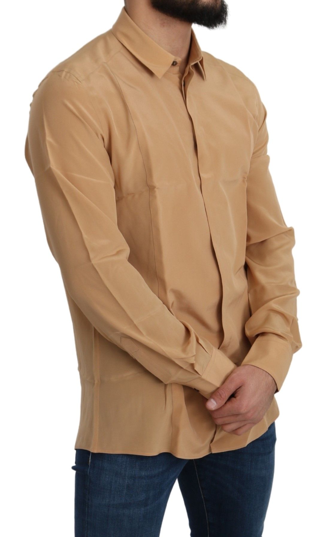 Chemise habillée en soie jaune élégante Dolce &amp; Gabbana pour homme