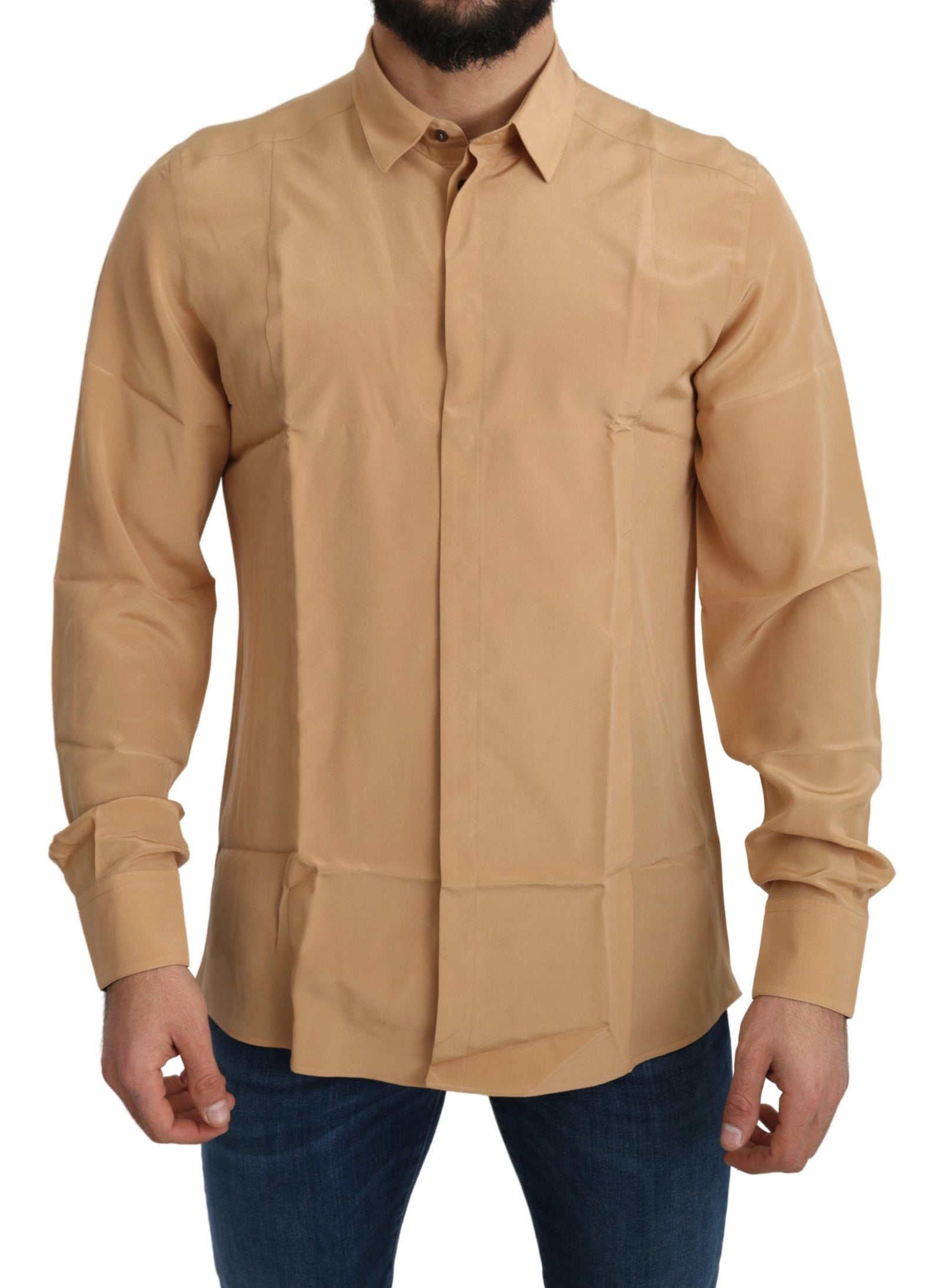 Chemise habillée en soie jaune élégante Dolce &amp; Gabbana pour homme
