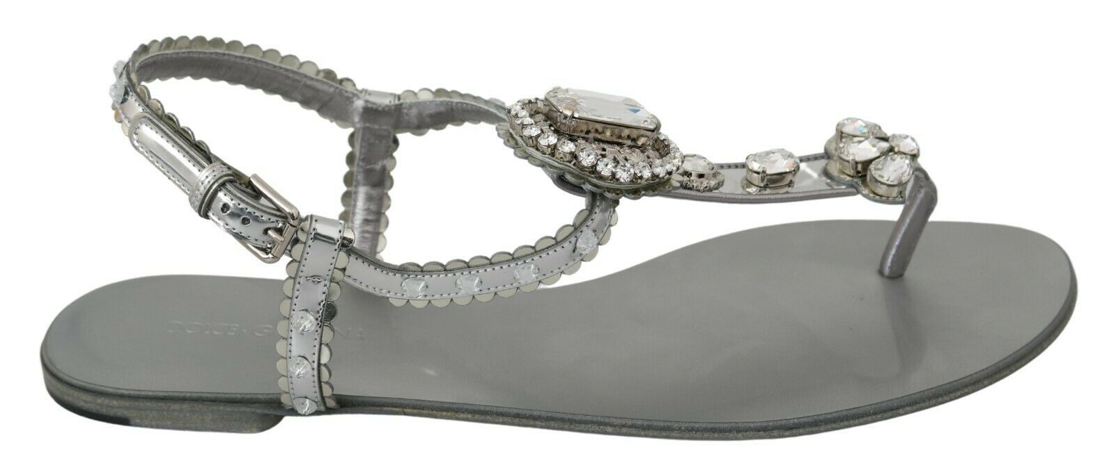 Dolce & Gabbana Élégantes ballerines argentées avec ornements en cristal
