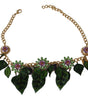 Dolce & Gabbana Elegant Crystal Charms Leaves Pendant Necklace