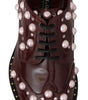 Dolce &amp; Gabbana Elegant Bordeaux Lace-Up Flats with Pearls and Crystals
