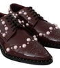 Dolce &amp; Gabbana Elegant Bordeaux Lace-Up Flats with Pearls and Crystals