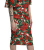 Dolce & Gabbana Red Floral Sheath Midi Silk Stretch Dress