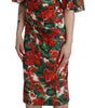Dolce & Gabbana Red Floral Sheath Midi Silk Stretch Dress