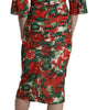 Dolce & Gabbana Red Floral Sheath Midi Silk Stretch Dress