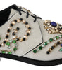 Dolce &amp; Gabbana Elegant White Suede Dress Flats with Crystals