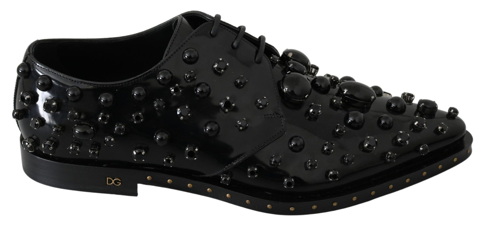 Chaussures habillées élégantes en cuir noir et cristal Dolce & Gabbana