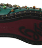 Dolce &amp; Gabbana Emerald Leather Dress Shoes with Crystal Accents