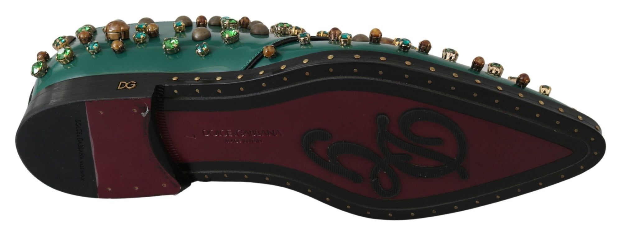 Dolce &amp; Gabbana Emerald Leather Dress Shoes with Crystal Accents