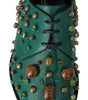 Dolce &amp; Gabbana Emerald Leather Dress Shoes with Crystal Accents
