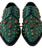 Dolce &amp; Gabbana Emerald Leather Dress Shoes with Crystal Accents