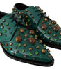 Dolce &amp; Gabbana Emerald Leather Dress Shoes with Crystal Accents
