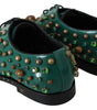 Dolce &amp; Gabbana Emerald Leather Dress Shoes with Crystal Accents