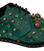 Dolce &amp; Gabbana Emerald Leather Dress Shoes with Crystal Accents