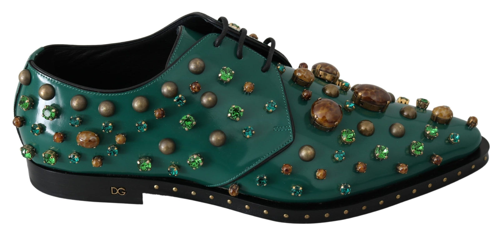 Chaussures habillées en cuir émeraude Dolce & Gabbana avec accents de cristaux